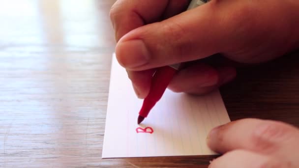 Close Footage Male Hands Write Note Using Permanent Marker Pen — Stock Video