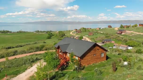 Scenic Aerial Footage Utah Blue River Sky Houses Forward — Stok Video