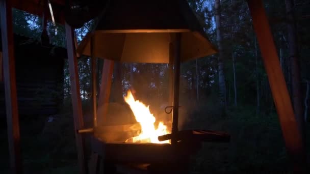 Firepit Che Brucia Notte — Video Stock