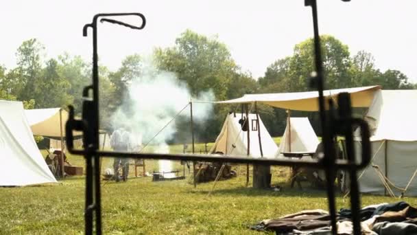 Confederate Campsite Fire View — Stock Video