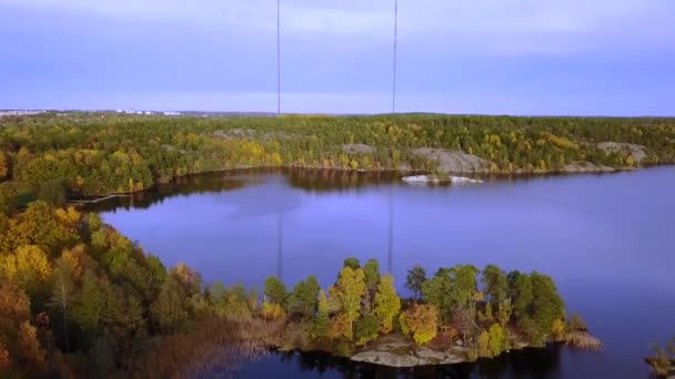 Drone Tiro Lago Sombrio Floresta Outono — Vídeo de Stock