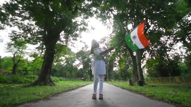 Little Cute Indian Girl Celebrating Indian Independence Day Indian National — Stock Video