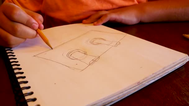 Close Young Male Artist Drawing Two Candles Sliding Show Pencils — Stock Video