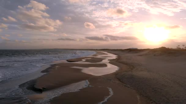 Aerial Shot Looking Cloudy Sunset Magenta Tones Moving Forward Small — Stock Video