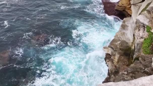 Schöne Bondi Blaue Wellen Krachen Auf Klippe Bondi Coogee Küstenspaziergang — Stockvideo