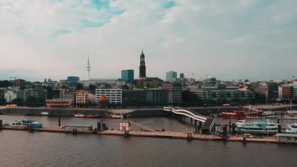 Vista Hamburgo Skyline Harbor — Vídeo de stock