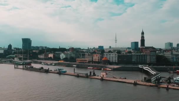 Hamburg Harbor Skyline Day Time Footage — Stock Video