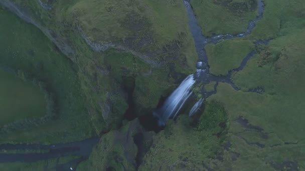 Dramatic Cinematic Aerial Majestic Waterfall Iceland — Stock Video
