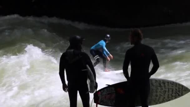 Kid Surfing River Munich — Stock Video