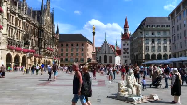 Marienplatz Hora Dia Imagens Cidade — Vídeo de Stock