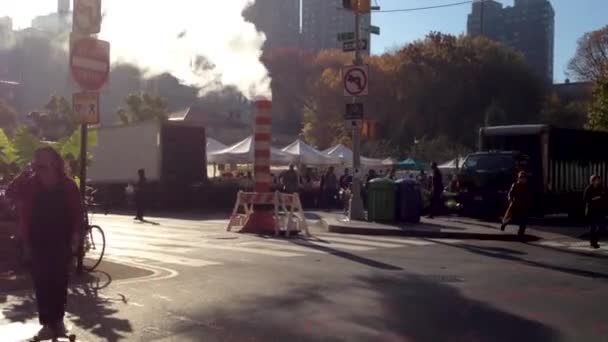 Skateboarder Kommt Einem Geschäftigen Tag Der Stadt Auf Der Straße — Stockvideo