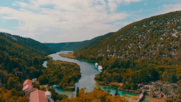 Krka Waterval Kroatië Luchtfoto — Stockvideo