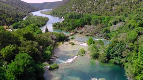 Водоспад Крка Хорватії Повітряні Кадри — стокове відео