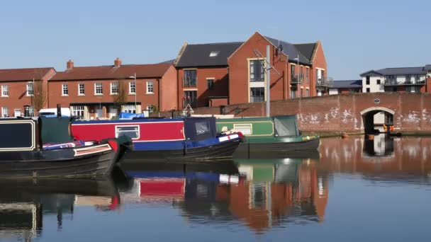 Canal Embarcações Estreitas Dentro Torno Stourport Severn Reino Unido — Vídeo de Stock