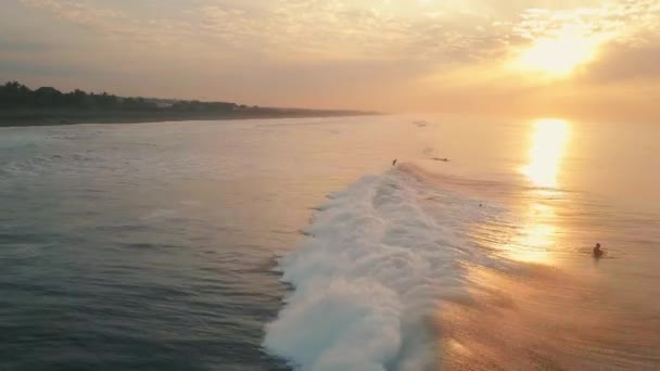 Surfistas Flutuando Com Corrente Oceânica Praia Pôr Sol Guatemala — Vídeo de Stock