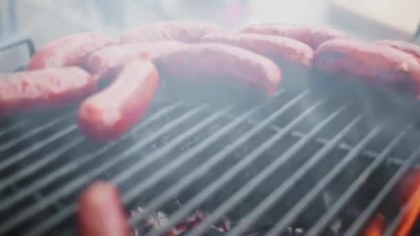 Närbild Skott Mexikanska Grill Sasuage Chorizo Över Elden Grill — Stockvideo