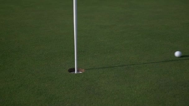 Poner Verde Con Bola Bandera Que Falta Agujero — Vídeos de Stock