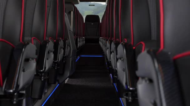 Autobusový Dostavník Volvo Interieur Uličkami Řadami Sedadel — Stock video