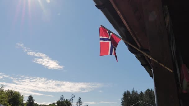 Norveç Bayrağı Rüzgarda Sallayarak — Stok video
