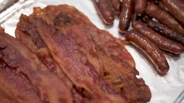 Tranches Bacon Saucisses Petit Déjeuner Fermer — Video