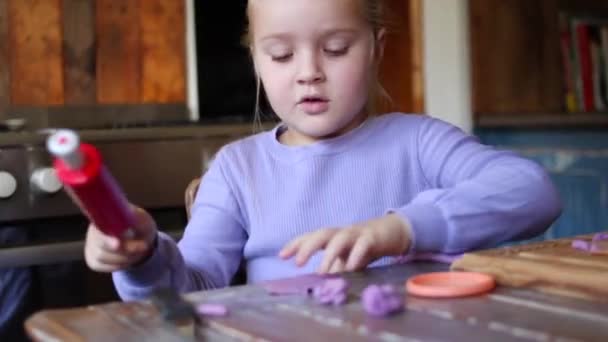 Close Beelden Van Een Jong Meisje Van Vijf Dat Met — Stockvideo