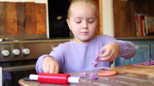Gros Plan Une Jeune Fille Cinq Ans Jouant Avec Argile — Video