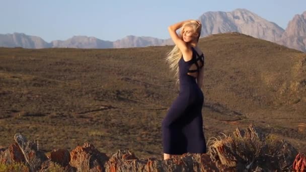 Belle Blonde Modèle Féminin Profitant Paysages Magnifiques Tout Voyageant — Video