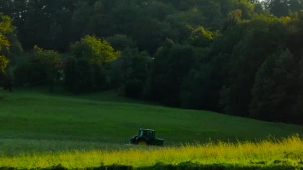 Traktor Kaszálás Füves Területeken Nyári Délután — Stock videók