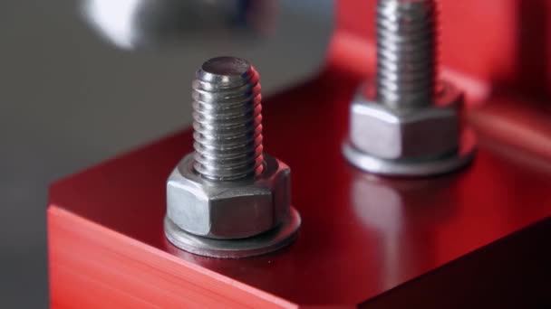 Wrench Tightening Bolt Red Aluminium Close Shot — Stock Video