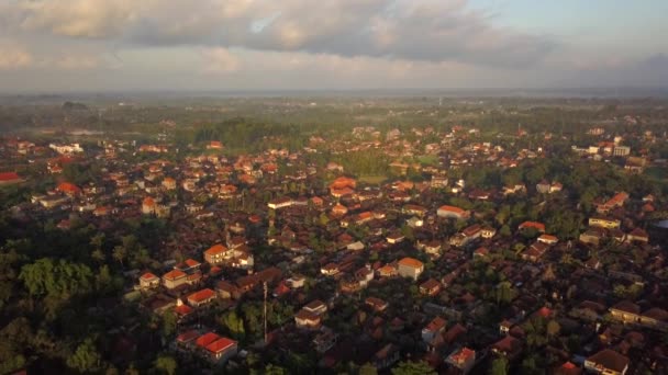 Piękny Antenowy Strzał Ubud Bali Indonezja Rano Niesamowitymi Złotymi Kolorami — Wideo stockowe