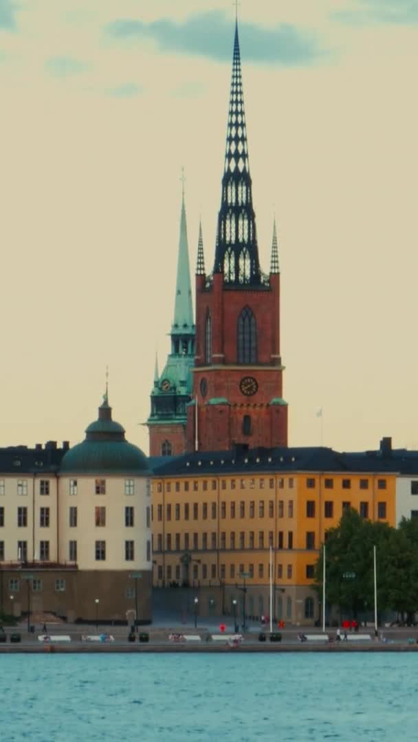Riddarholm Kostel Klidném Jarním Dni Stockholmu Švédsko — Stock video