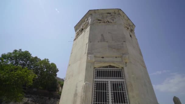 Gimbal Parallax Girato Intorno Alla Torre Dei Venti Nelle Rovine — Video Stock