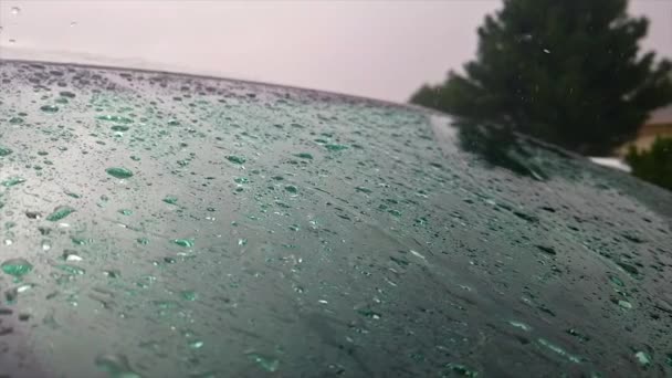 High Definition Zeitlupe Von Regen Der Auf Eine Windschutzscheibe Fällt — Stockvideo