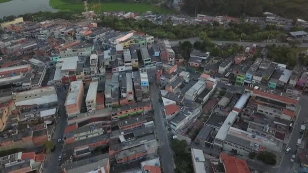 Slums Sao Paulo Brazil Aerial Drone Shot Descending High Overhead — Stock Video