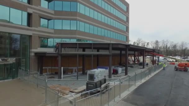 Construction Site Drone Craning Various Workers Frame — Stock Video