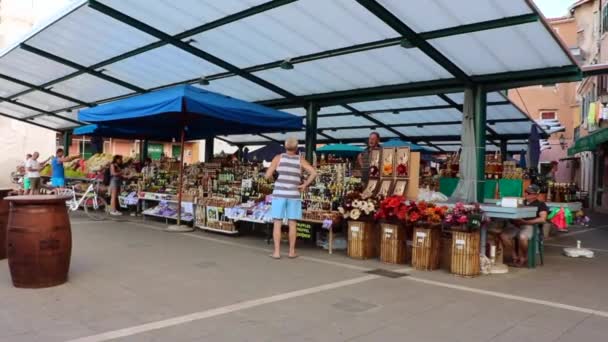 Rovinj Street Market Gündüz Görüntüsü — Stok video