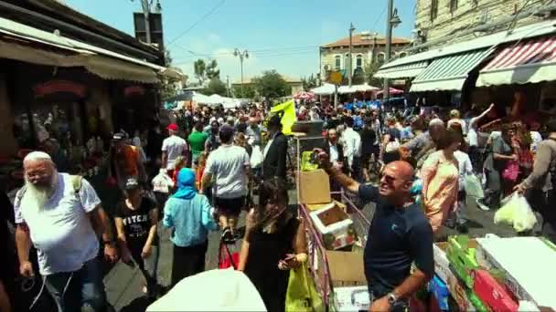 Muy Concurrido Callejón Del Mercado Centro Jerusalén Todo Mundo Apuro — Vídeo de stock