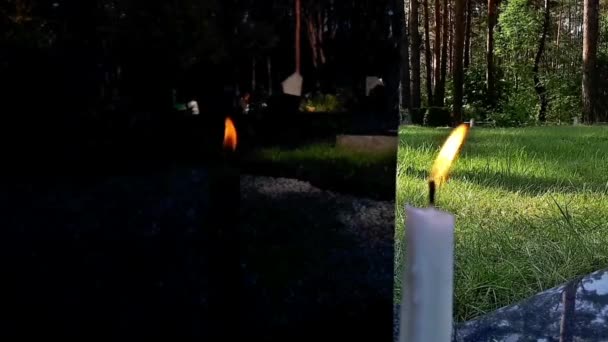 墓园里的柱子蜡烛 — 图库视频影像