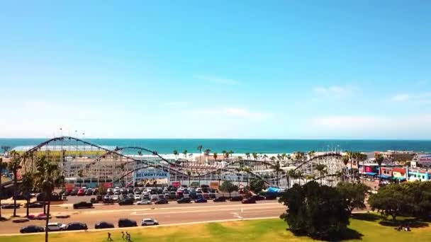 Nagranie Drona Rollercoaster Plaży Belmont Park San Diego Nagranie Lotnicze — Wideo stockowe