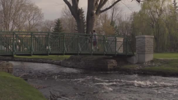 Young Man Woman Walk Small Walking Bridge Tay River Perth — Stock Video