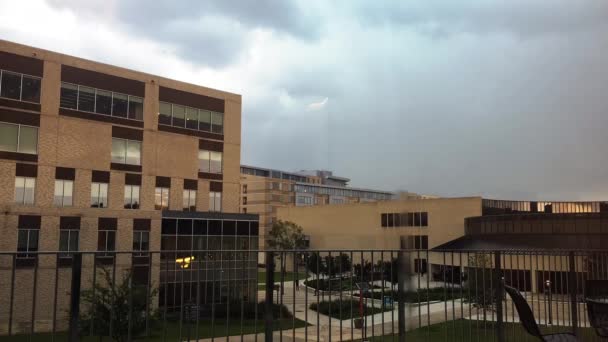 Timelapse Rainstorm Passing University Ventana Amplio Plano — Vídeos de Stock