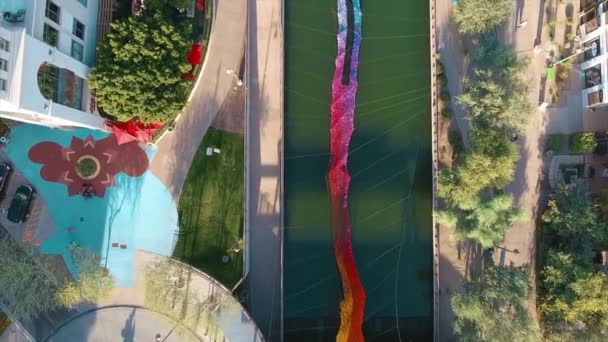 Aerial Drone View City Water Creative Art Structure — Stock Video