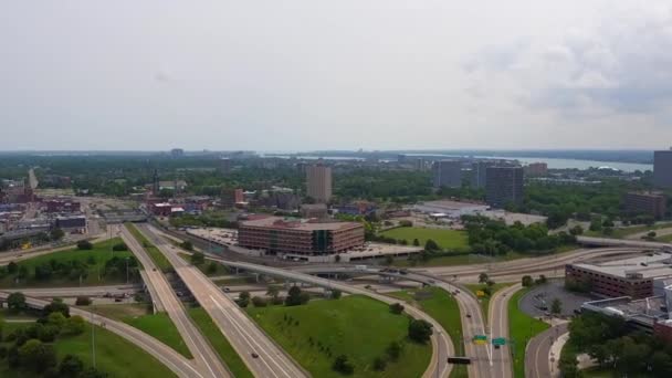 Detroit Michigan Olhando Para Leste Centro Cidade Panning Para Sul — Vídeo de Stock