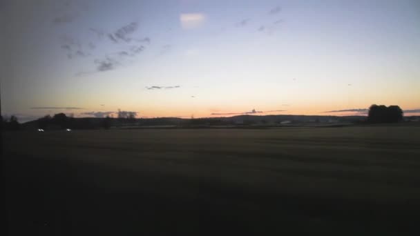 Zugfahrt Von Oslo Norwegen Zum Osloer Flughafen Gardermoen Morgengrauen Durch — Stockvideo
