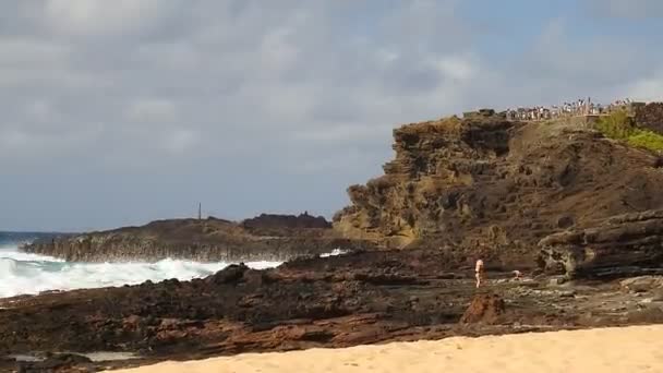 Plage Sable Time Lapse Avec Halona Blowhole — Video