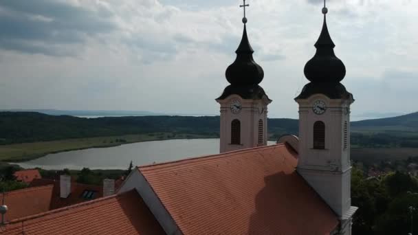 Fantastiska Drönare Bilder Tihany Ligger Balaton Ungern Kan Fin Utsikt — Stockvideo