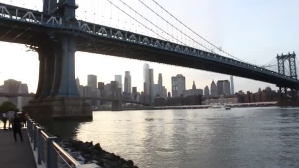 Uno Scatto Del Ponte Brooklyn Durante Tramonto — Video Stock