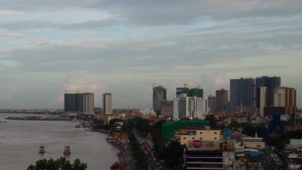 Phnom Penh Dag Til Nat Bybillede Timelapse Lys Visning – Stock-video