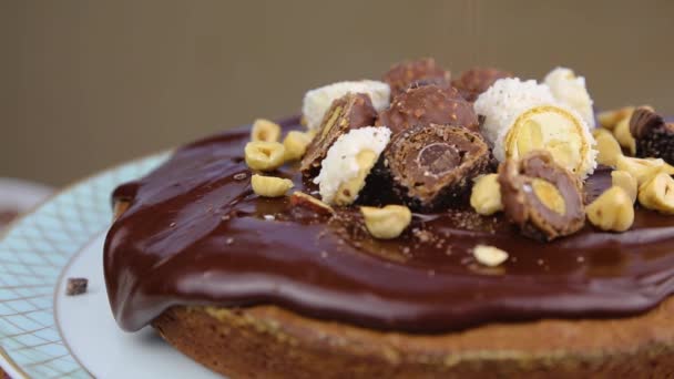 Una Torta Cioccolato Ricca Decadente — Video Stock