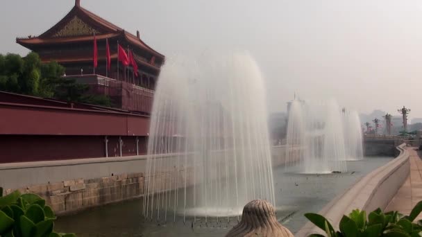 Fontänen Framför Himmelska Fridens Port Peking Kina — Stockvideo